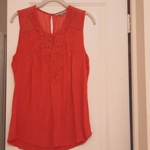 Orange Sleeveless Blouse with lace detail